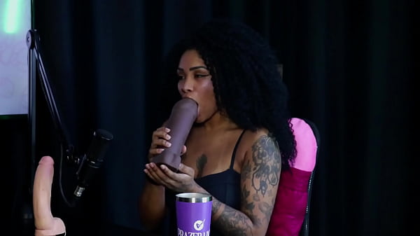 Naughty black woman shows her breasts and demonstrates her blowjob after saying that she is interested in fisting, and likes to put the strap on - Sara Ventur (SHEER/RED)