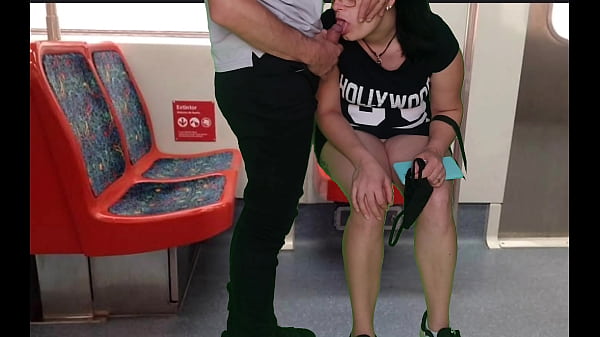 the girl in a dress without panties on the train gave a handjob to a stranger and a blowjob in public_