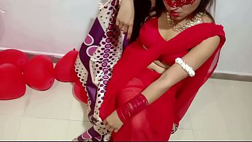 Newly Married Indian Wife In Red Sari Celebrating Valentine With Her Desi Husband - Full Hindi Best XXX