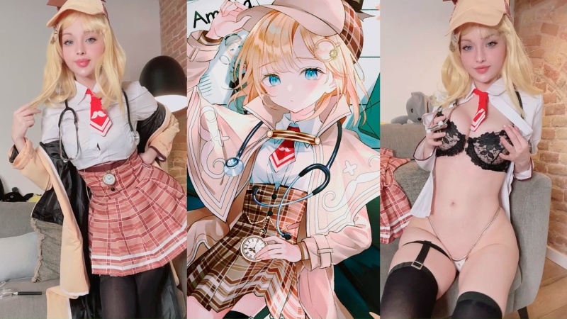 Hidori rose amelia watson cosplay digitación masturbarse (hololive)
